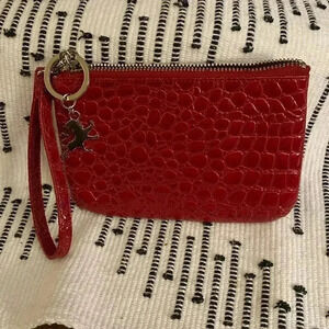 Red Express Crocodile Zipper Wristlet with attached Key Chain